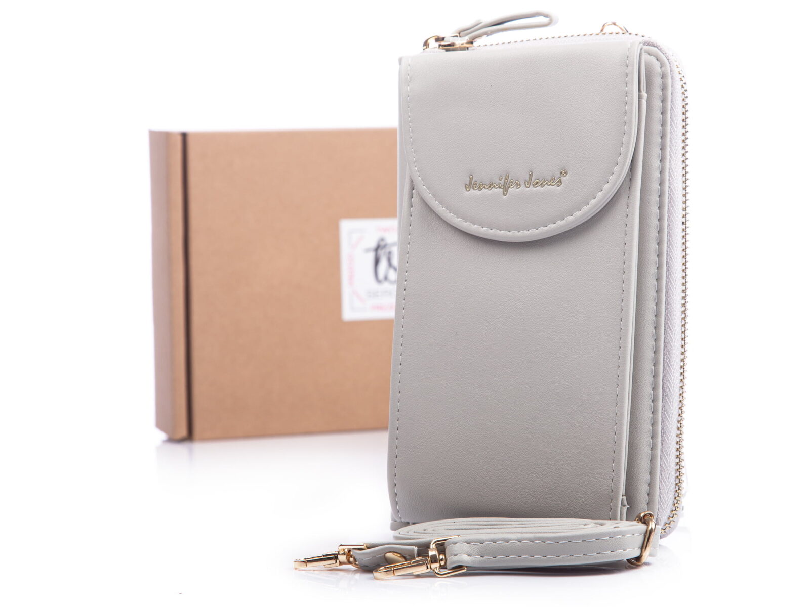 Szara torebka mini na telefon i pieniądze kopertówka na szyję Jennifer Jones