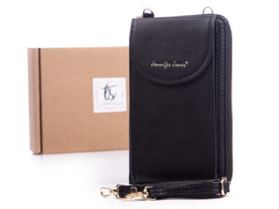 Czarna pionowa mini torebka portfel z kieszenią na smartfona jennifer Jones