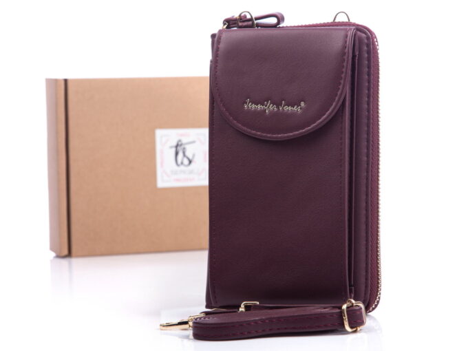 IMG_1072 Bordowa torebka damska paszportówka z paskiem na szyję i miejscem na telefon jennifer Jones