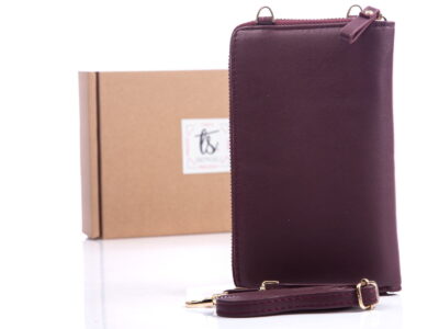 Mini torebka portfel na telefon z paskiem na szyję bordowa Jennifer Jones - obrazek 2