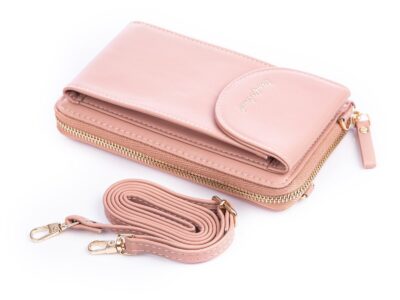 Mini torebka portfel na telefon z paskiem na szyję różowa Jennifer Jones - obrazek 3