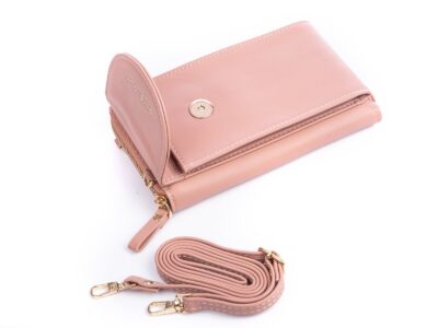 Mini torebka portfel na telefon z paskiem na szyję różowa Jennifer Jones - obrazek 4