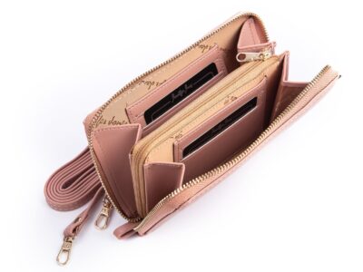 Mini torebka portfel na telefon z paskiem na szyję różowa Jennifer Jones - obrazek 5