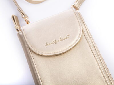 Mini torebka portfel na telefon z paskiem na szyję złota Jennifer Jones - obrazek 4