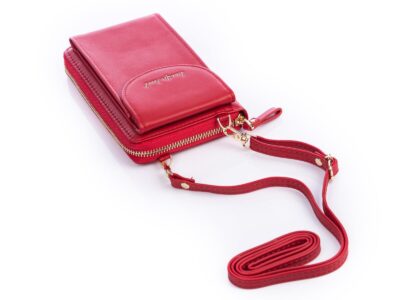 Mini torebka portfel na telefon z paskiem na szyję czerwona Jennifer Jones - obrazek 3