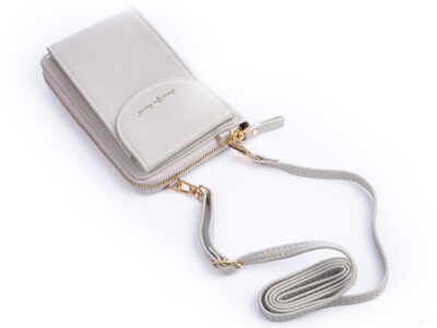 Mini torebka portfel na telefon z paskiem na szyję szara Jennifer Jones - obrazek 3