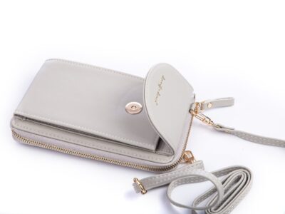 Mini torebka portfel na telefon z paskiem na szyję szara Jennifer Jones - obrazek 5