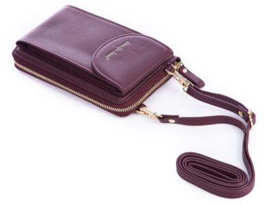 Mini torebka portfel na telefon z paskiem na szyję bordowa Jennifer Jones - obrazek 3