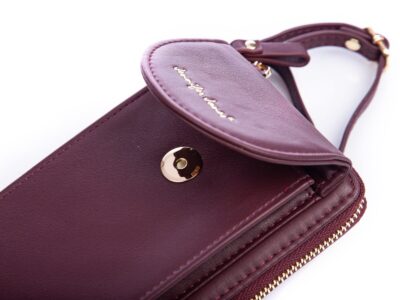 Mini torebka portfel na telefon z paskiem na szyję bordowa Jennifer Jones - obrazek 5