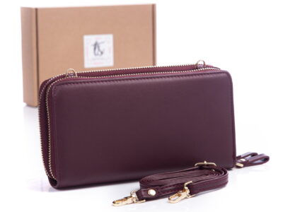 Mini torebka portfel na telefon z paskiem na szyję bordowa Jennifer Jones - obrazek 9