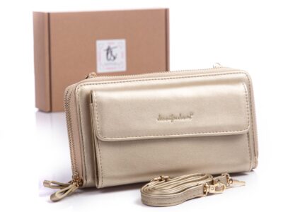 Złota mini torebka damska na telefon smartfon z paskiem na ramię