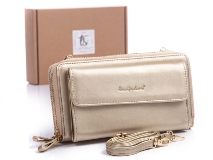 IMG_1137 Złota mini torebka damska na telefon smartfon z paskiem na ramię