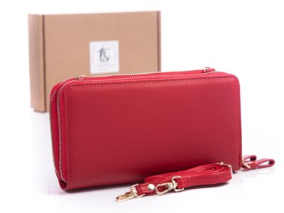 Portfel damski z kieszenią na telefon i paskiem na ramię czerwony Jennifer Jones - obrazek 2