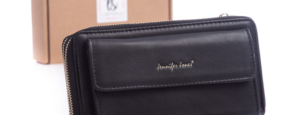 Czarna mini torebka damska Jennifer Jones na telefon duży portfel