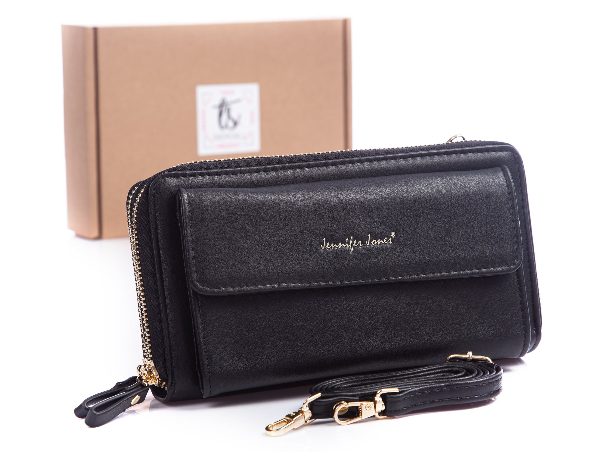 Czarna mini torebka damska Jennifer Jones na telefon duży portfel