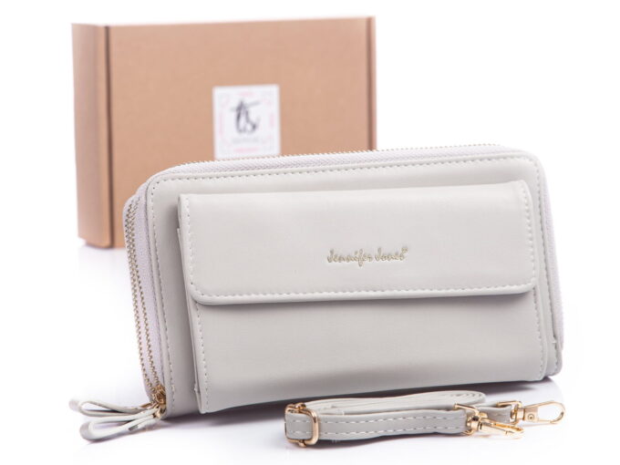 Jasnoszara mała torebka damska na telefon komórkowy i pieniadze Jennifer jones