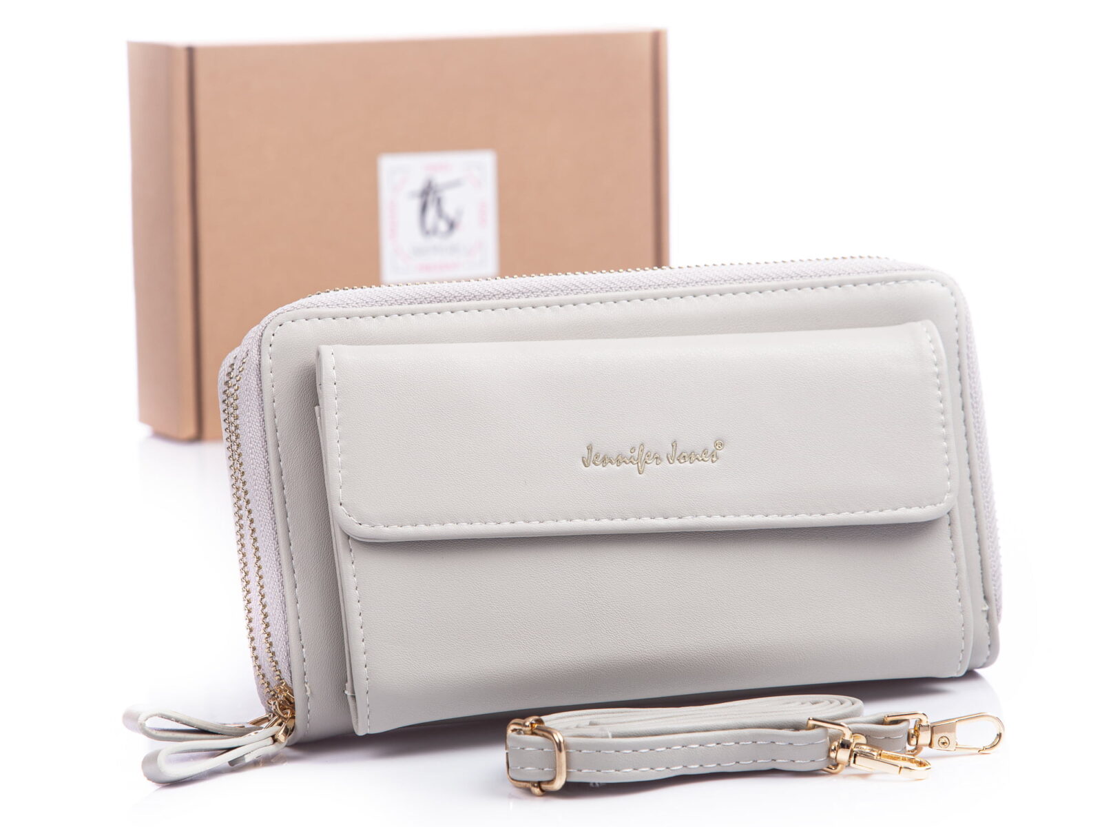 Jasnoszara mała torebka damska na telefon komórkowy i pieniadze Jennifer jones