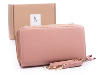 Portfel damski z kieszenią na telefon i paskiem na ramię jasny różowy Jennifer Jones - obrazek 2