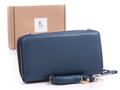 Portfel damski z kieszenią na telefon i paskiem na ramię ciemny niebieski Jennifer Jones - obrazek 2