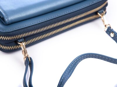 Portfel damski z kieszenią na telefon i paskiem na ramię ciemny niebieski Jennifer Jones - obrazek 4