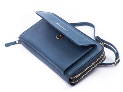 Portfel damski z kieszenią na telefon i paskiem na ramię ciemny niebieski Jennifer Jones - obrazek 5