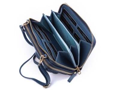 Portfel damski z kieszenią na telefon i paskiem na ramię ciemny niebieski Jennifer Jones - obrazek 8