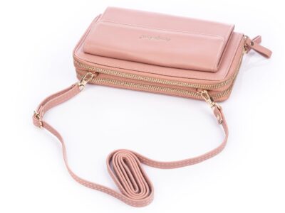 Portfel damski z kieszenią na telefon i paskiem na ramię jasny różowy Jennifer Jones - obrazek 3