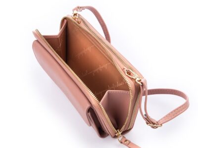 Portfel damski z kieszenią na telefon i paskiem na ramię jasny różowy Jennifer Jones - obrazek 5
