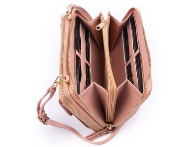 Portfel damski z kieszenią na telefon i paskiem na ramię jasny różowy Jennifer Jones - obrazek 6