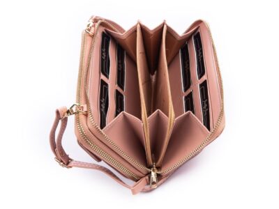 Portfel damski z kieszenią na telefon i paskiem na ramię jasny różowy Jennifer Jones - obrazek 7