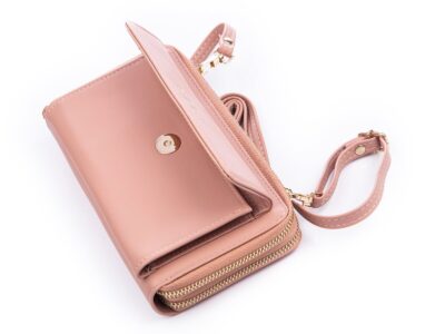 Portfel damski z kieszenią na telefon i paskiem na ramię jasny różowy Jennifer Jones - obrazek 8