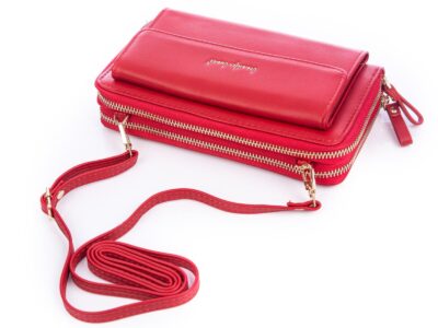 Portfel damski z kieszenią na telefon i paskiem na ramię czerwony Jennifer Jones - obrazek 3