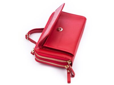 Portfel damski z kieszenią na telefon i paskiem na ramię czerwony Jennifer Jones - obrazek 5