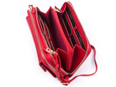 Portfel damski z kieszenią na telefon i paskiem na ramię czerwony Jennifer Jones - obrazek 7