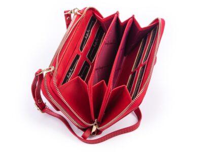 Portfel damski z kieszenią na telefon i paskiem na ramię czerwony Jennifer Jones - obrazek 8