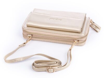 Portfel damski z kieszenią na telefon i paskiem na ramię złoty Jennifer Jones - obrazek 3