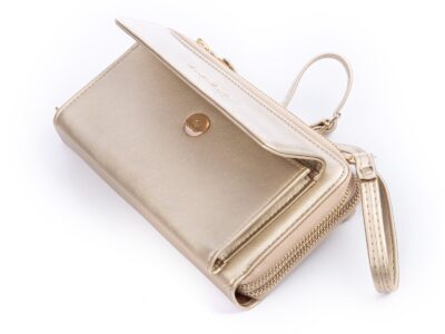 Portfel damski z kieszenią na telefon i paskiem na ramię złoty Jennifer Jones - obrazek 5