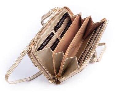 Portfel damski z kieszenią na telefon i paskiem na ramię złoty Jennifer Jones - obrazek 7