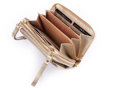 Portfel damski z kieszenią na telefon i paskiem na ramię złoty Jennifer Jones - obrazek 8