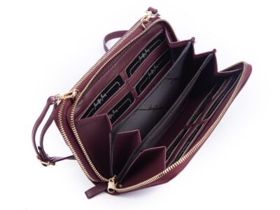 Portfel damski z kieszenią na telefon i paskiem na ramię bordowy Jennifer Jones - obrazek 7