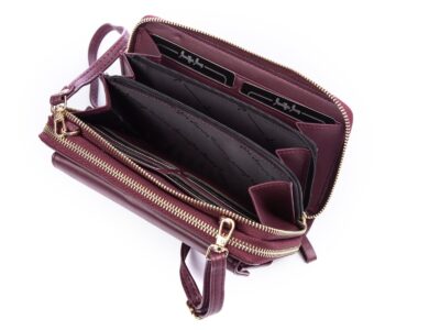 Portfel damski z kieszenią na telefon i paskiem na ramię bordowy Jennifer Jones - obrazek 8