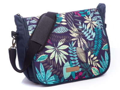 Granatowa torba damska z kwiatami miejska z klapką ZAGATTO