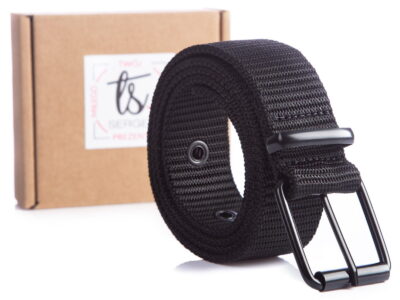 Pasek parciany męski czarny do spodni 120 cm SERGEJ FIBER z klasyczną klamrą