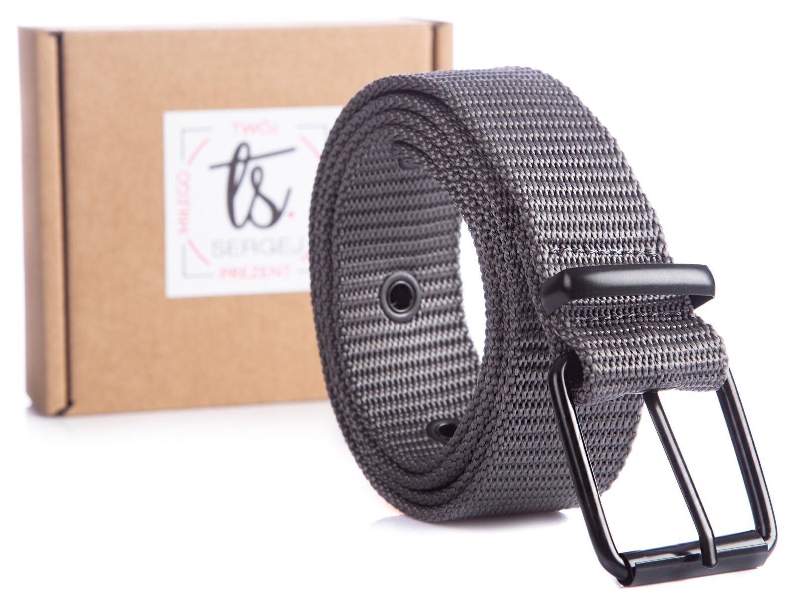 Parciany pasek męski szary do spodni z klasyczną klamrą SERGEJ FIBER