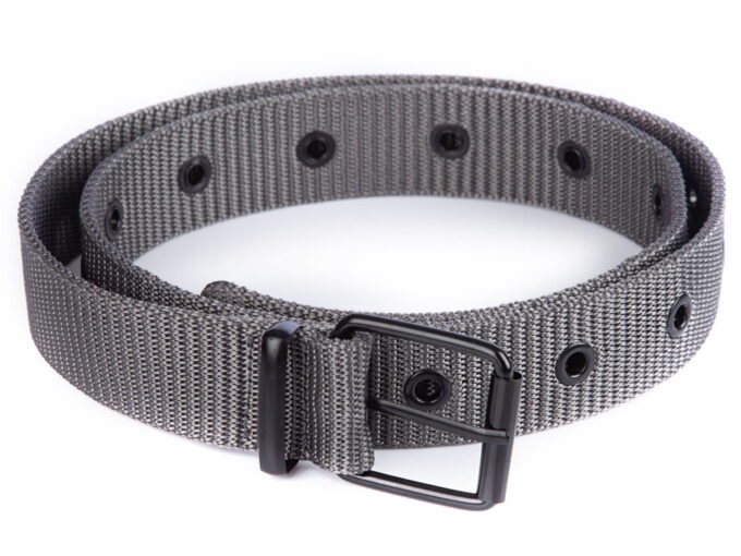 Szary parciany pasek do spodni z klamrą klasyczną czarną SERGEJ