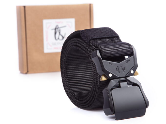 IMG_1410 Czarny taktyczny pas męski do spodni z klamrą szybkiego zwalniania parciany SERGEJ