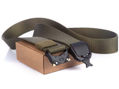 Pasek wojskowy militarny zielony do spodni z klamrą dwulementową