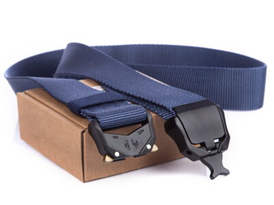 Militarny, niebieski pas męski do spodni z klamrą zatrzaskową SERGEJ Dragon