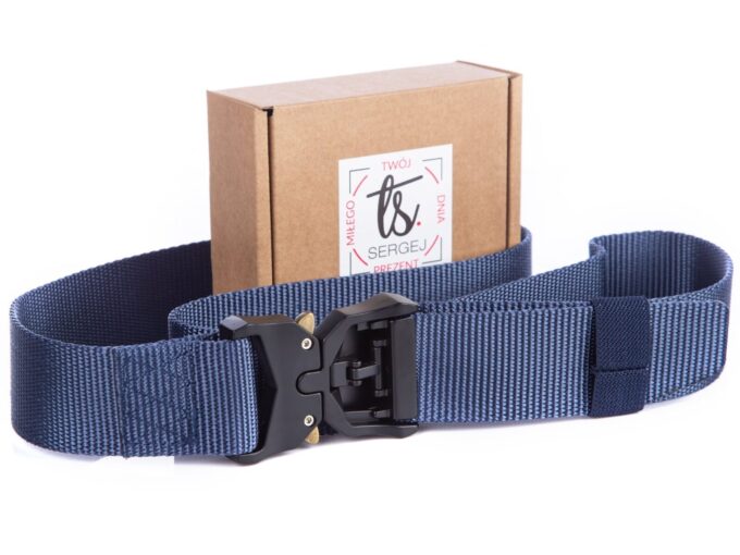 Granatowy pas wojskowy do spodni z klamrą zatrzaskową