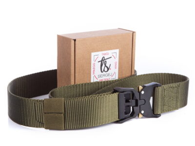 Wojskowy pasek męski do spodni w kolorze butelkowej zieleni
